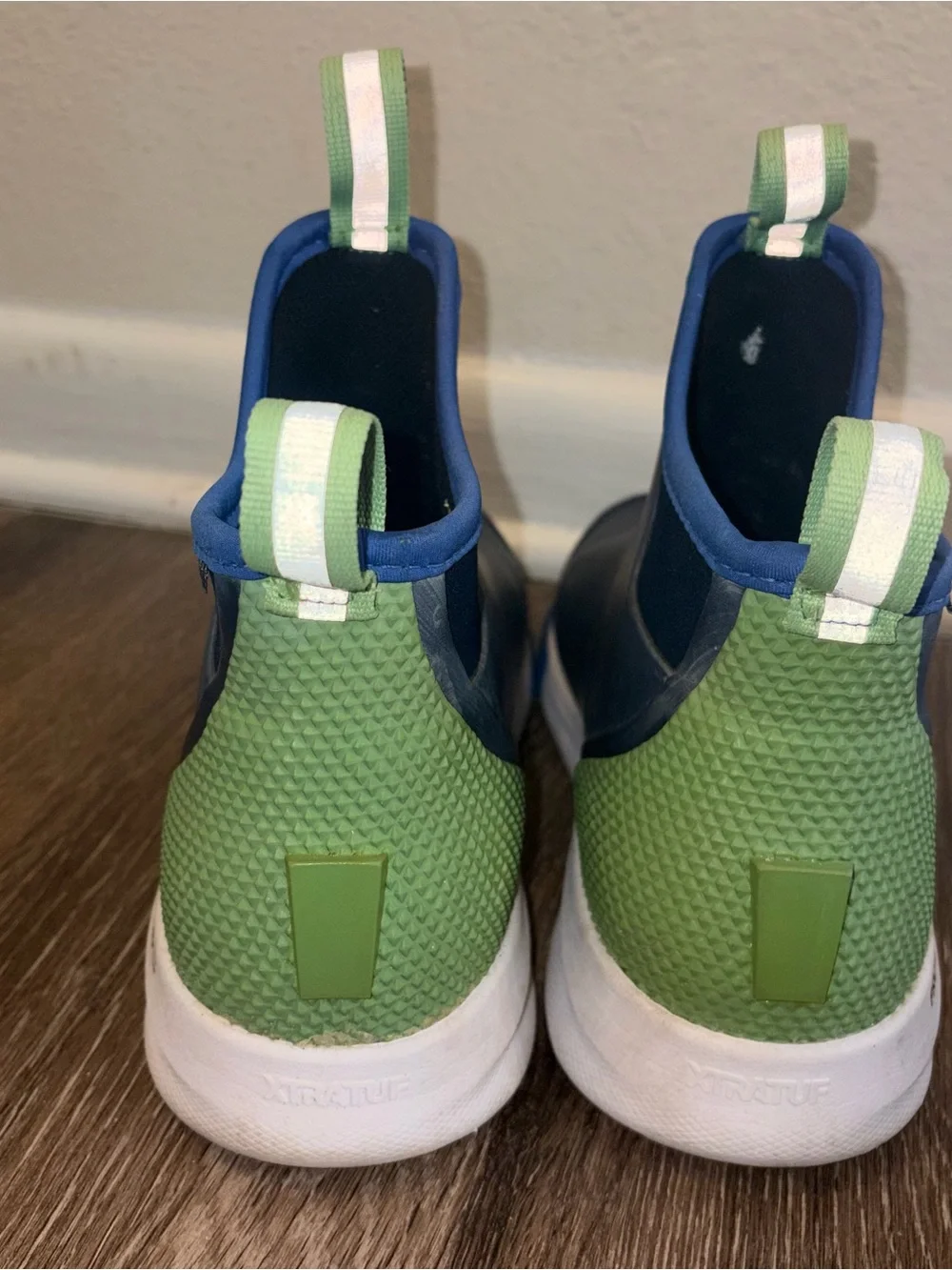 XTRATUF Men’s Waterproof Slip On Ankle Rain Boots Blue Green White Sz 10